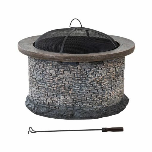 Best Sale 🌟 Sunjoy Stone 32 In. Round Wood-Burning Fire Pit 💯 -Fire Pits & Tables Online Shop masterSUNR1191
