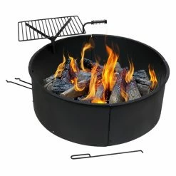 Brand new 😀 Round Sunnydaze Decor Heavy Duty Camping 36 Diam. Fire Ring With Detachable Rotating Cooking Grate 🧨 -Fire Pits & Tables Online Shop scaleNETH674