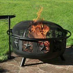 Discount 😀 Round Sunnydaze Decor All Star 30 Diam. Fire Pit With Cooking Grate And Spark Screen ✔️ -Fire Pits & Tables Online Shop scaleNETH687