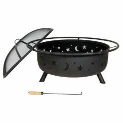 Outlet ✨ Round Sunnydaze Decor Cosmic 42 In. Fire Pit With Spark Screen ❤️ -Fire Pits & Tables Online Shop scaleNETH986