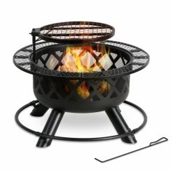 Discount 🤩 Round HEATMAXX 32 In. Wood Fire Pit With Rotating Grill 🥰 -Fire Pits & Tables Online Shop scaleSHIN016 1